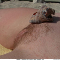 tanning her pussy on the beach