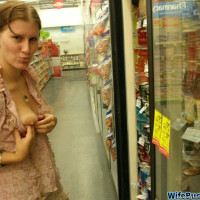 Hot wife flashing pussy in public