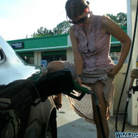 Hot wife flashing pussy in public