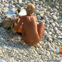 Fine blonde model walks naked teasing young boys