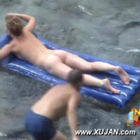Horny husband likes watching his naked wife swimming