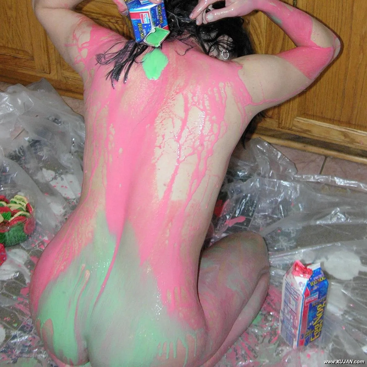 Brunette MILF Ginger covered in colorful egg nog - Photo #141045