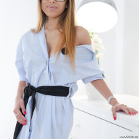 Nerdy cutie in glasses plays guitar and her mans big dick