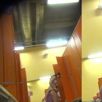 Wrinkled mom has deep thought while using the public toilet