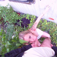 Sweetie agrees to please a stud in the bushes for money