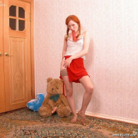 Redhead bitch fucking hard with red dildo