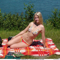 Just my wife fully naked on the river beach