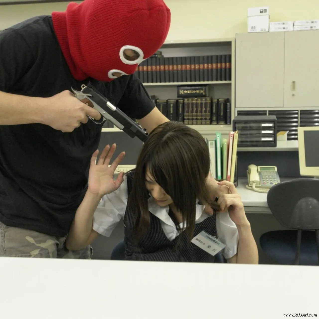 Hina Aizawa in uniform is fucked by two thieves and gets cum in slit - Photo #172940