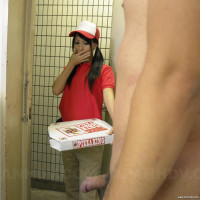 Miku Oguri strokes cock and has tits touched when delivering pizza