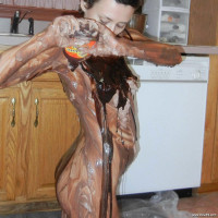 Geeky housewife Shelly playing with chocolate