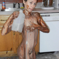Geeky housewife Shelly playing with chocolate