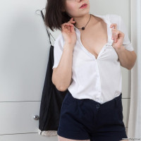 Ole Nina enjoys her wardrobe and masturbates