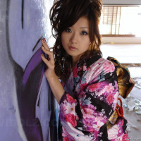 Asian Chiaki undresses kimono and shows her body in abandoned place