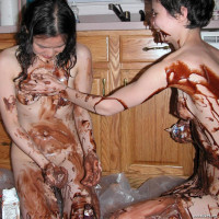 Exotic coeds Roxy and Colette covered in chocolate