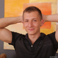 Martin Sanders kisses his bicep and cums on his stomach