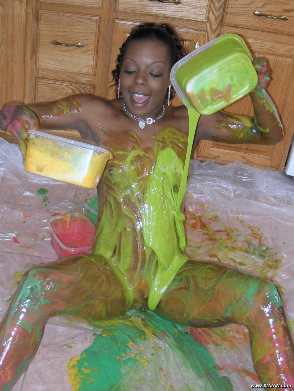 Ebony babe Anastasia covered in cake batter - Photo #237897