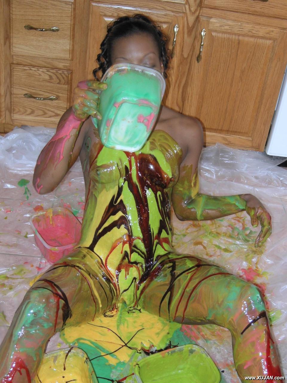 Ebony babe Anastasia covered in cake batter - Photo #237898