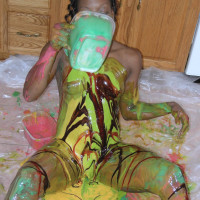 Ebony babe Anastasia covered in cake batter