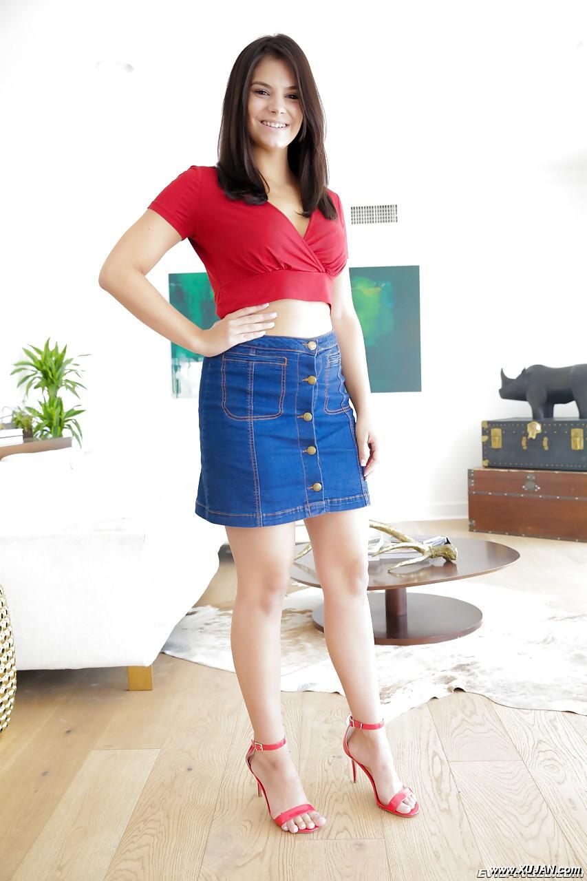 Model with Latin roots Violet Starr remains without jean skirt and top - Photo #271785