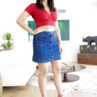 Model with Latin roots Violet Starr remains without jean skirt and top