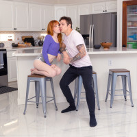Young redhead Madi Collins has sex on a bed with her stepbrother