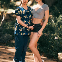 Pretty nurse Spencer Bradley shares a lesbian kiss with Liz Jordan