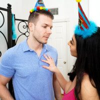 Curvy Latina teen Violet Myers blows a guy while at a birthday party