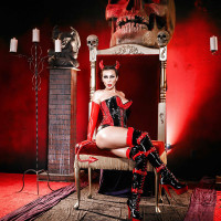 Kinky cosplay model Rachel Starr modeling naughty latex uniform and boots