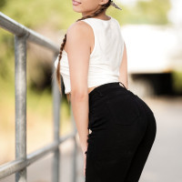 Young skater girls Savannah Sixx Gia Derza model on a sidewalk for a SFW gig