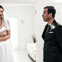 Darkhaired bride Bella Rolland receives an open mouth cumshot after fucking