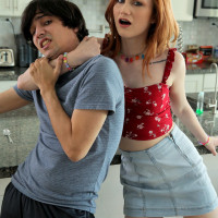 Young redheaded Scarlet Skies seduces her stepbrother over breakfast
