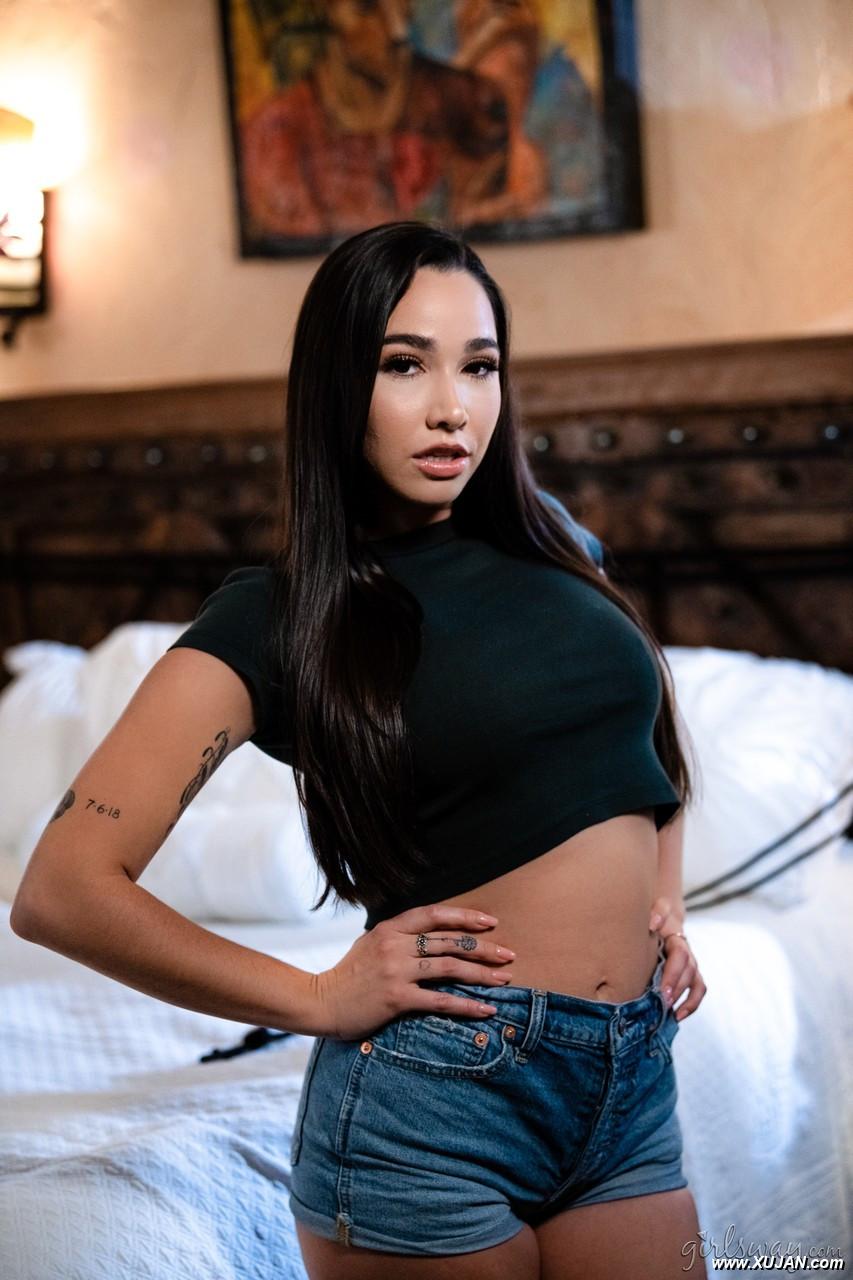 Lena Paul uncovers her big tits on a bed while Karlee Grey exposes a black bra - Photo #337703