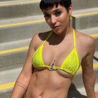 Brunette chick Brooklyn Gray sports short hair while modeling and sucking cock