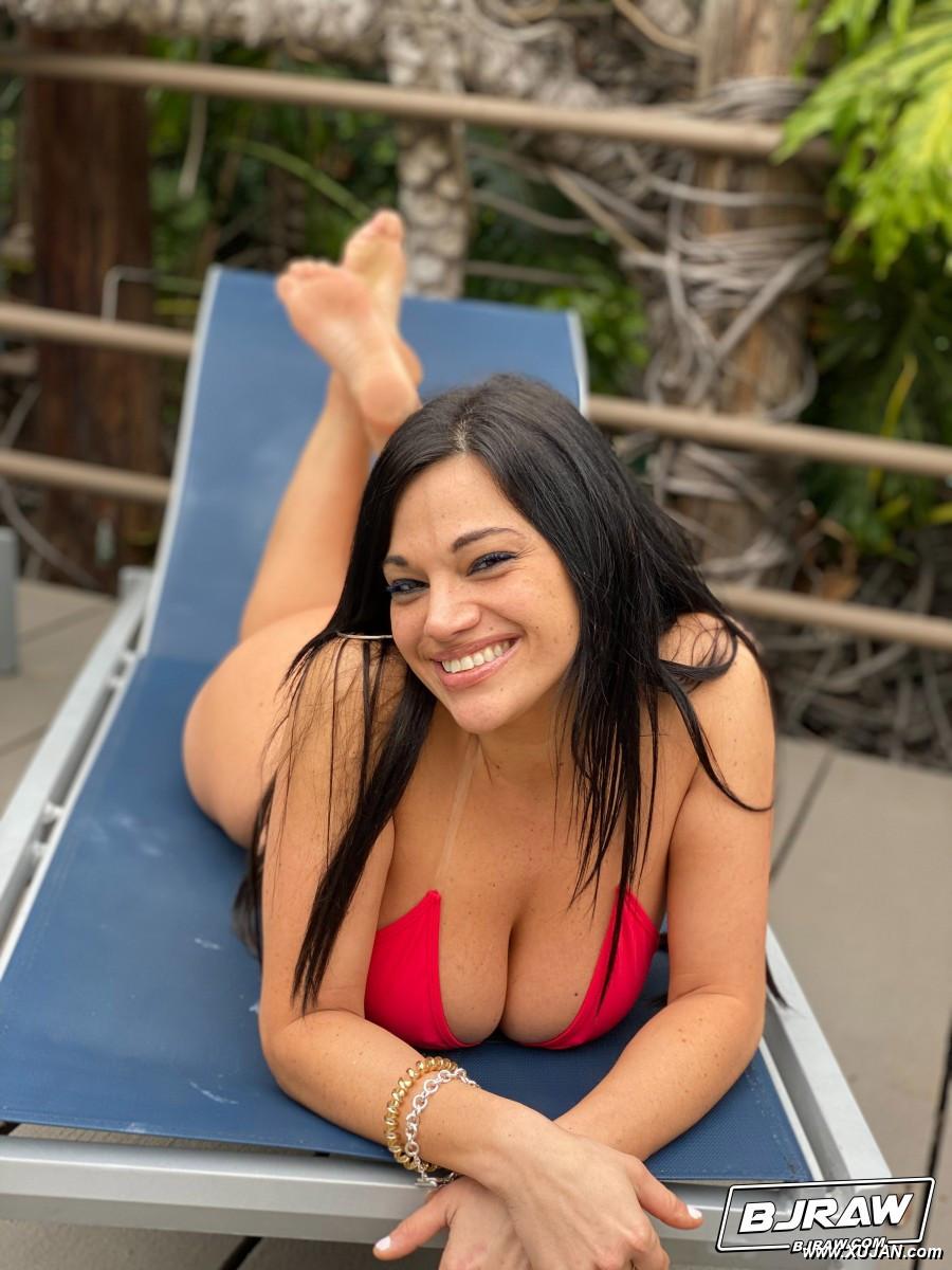 Curvy Latina chick Mona Azar models a bikini before an ass licking blowjob - Photo #357881