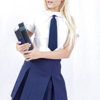 Non nude babe Alex Grey shedding schoolgirl uniform to model in stockings