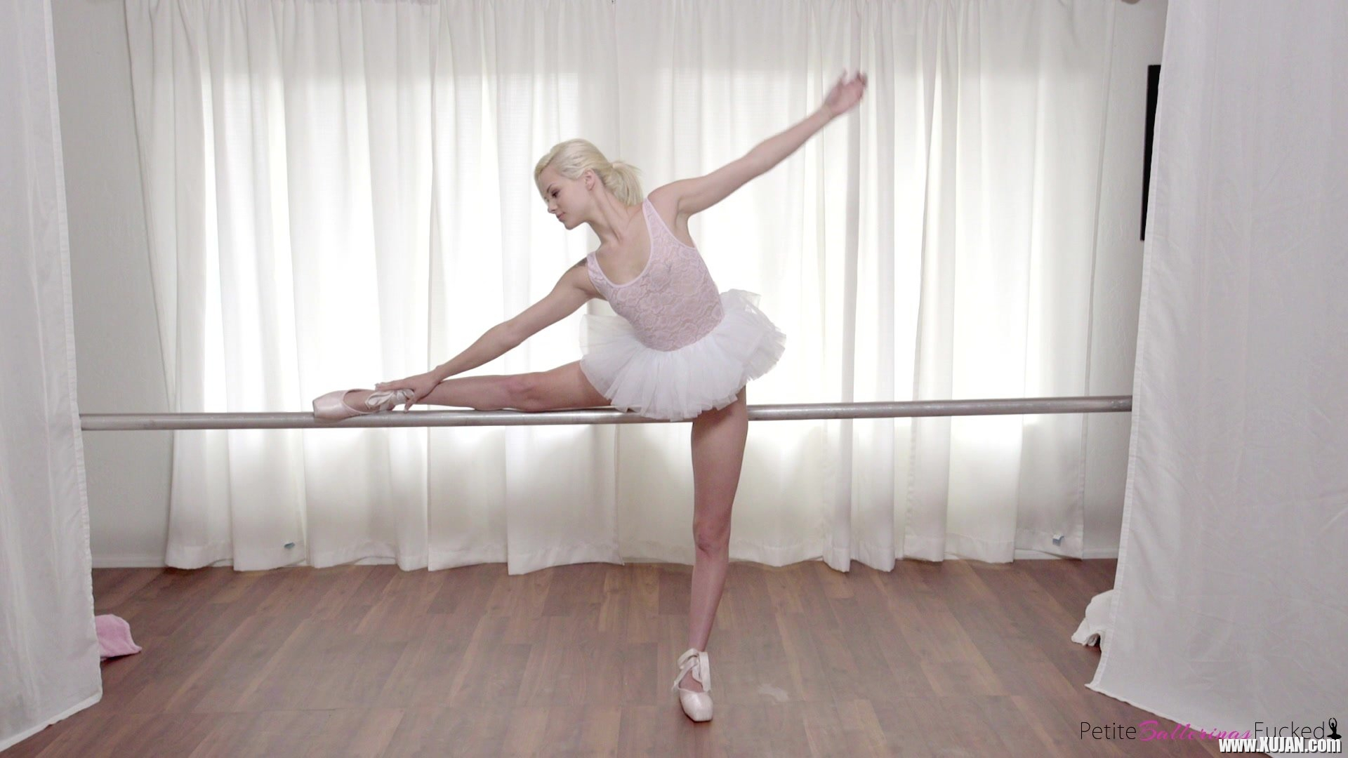 Tiny blonde teen Elsa Jean gives her ballet instructor a stiffie ride as he fucks her little bald pussy with a big cock - Photo #407575