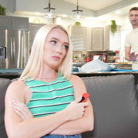 Cute young blondie Juliette Mint discovers her besties stepbros big shaft