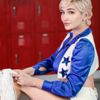 Busty blonde cheerleader Skye Blue sucks and fucks in a locker room