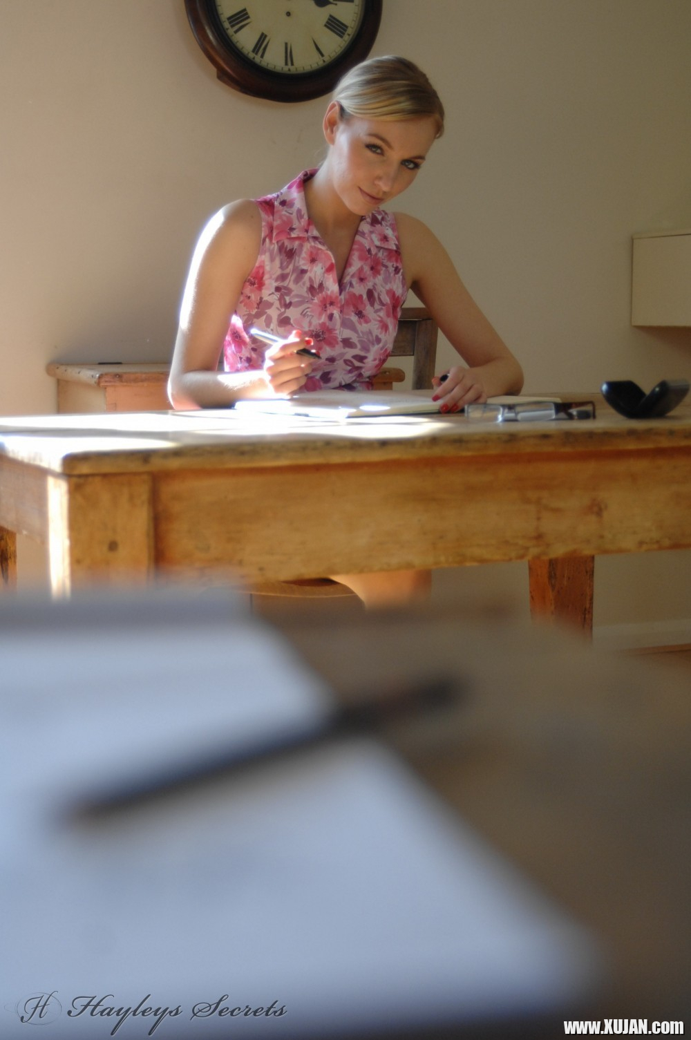 Hot teacher Hayley Marie Coppin stripping on the table - Photo #469609