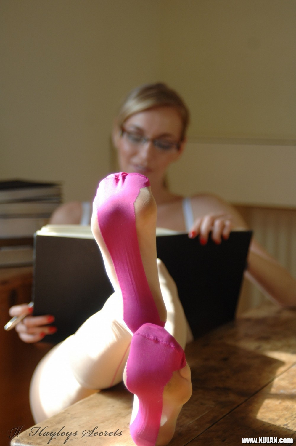 Hot teacher Hayley Marie Coppin stripping on the table - Photo #469613