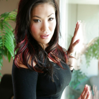 Pierced mature Asian London Keyes showing huge breasts and hot round ass