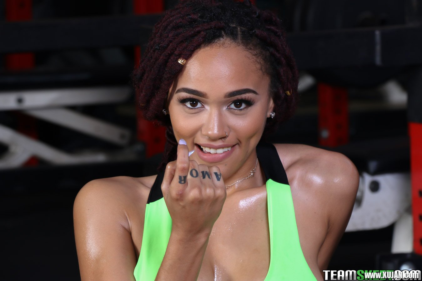Sporty black girl Julie Kay gets down and dirty during workout - Photo #486664