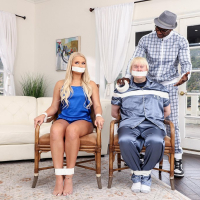 Blonde Harley King cheats on her tied up husband with a black guy
