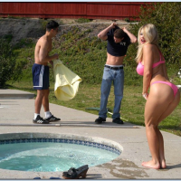 Gorgeous MILF Vicky Vette stripped from bikini for steamy group sex