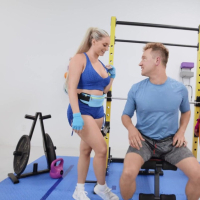 Angela White and Kayley Gunner having hardcore threesome workout session