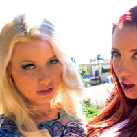 Kelly Divine and Anikka Albrite compare ass sizes