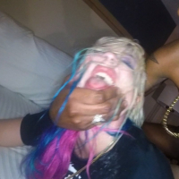 Slutty blonde Leya Falcon gags and rides on a thick wiener