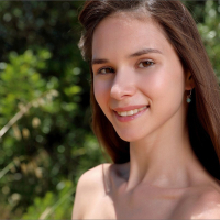 Cute girl Leona Mia exposes her fit body outdoors
