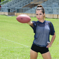 Sporty girl Melissa Moore practices on some big throbbing shaft
