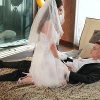 Horny bride Stefany Kyler bounces on a rock solid meatpole